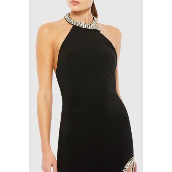 Ieena for Mac Duggal Black Rhinestone Accented Halter Gown - Size 0 - NWT - Picture 3 of 6